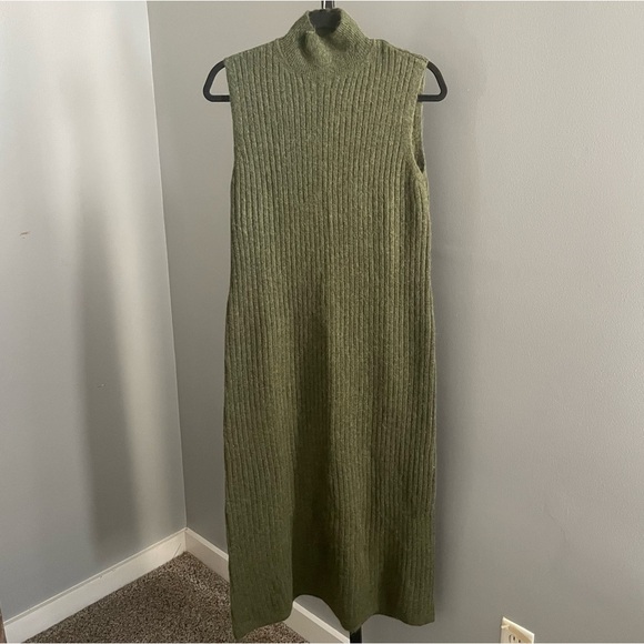 NWT Zara Soft Feel Sleeveless Dark Green Dress Alpaca Wool Blend Size Large - Picture 2 of 7